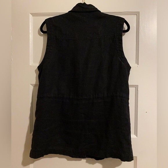 Forever21 Black Linen Button Up Vest with Draw Strings - Picture 2 of 13